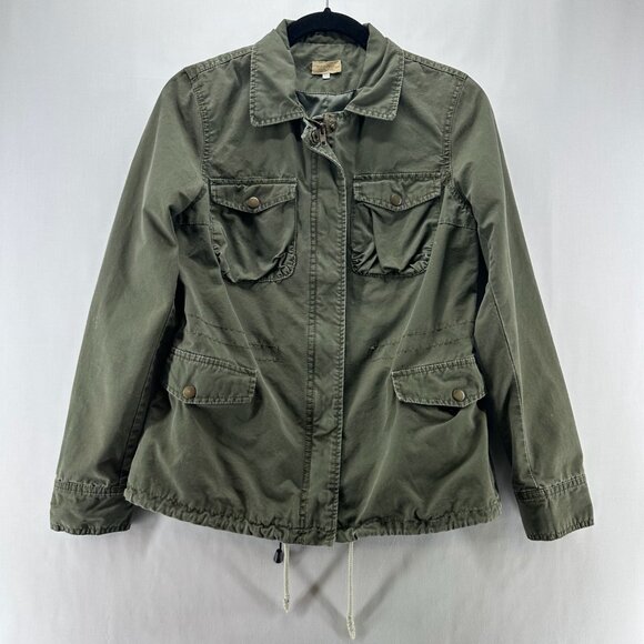 PIKO 1988 Jacket Womens Sz M Canvas Utility Safari Field Zip Snap Cotton Green - Picture 1 of 13
